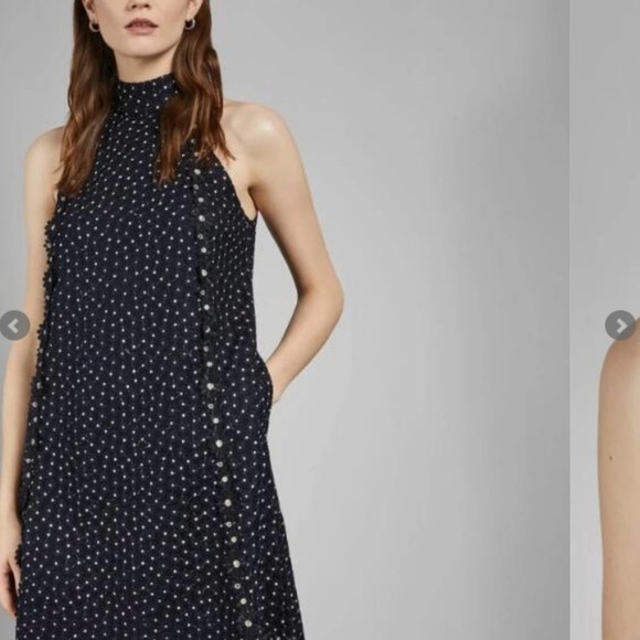 NWT Ted Baker Navy Luxe Embroidered Halter Dress - Picture 13 of 15
